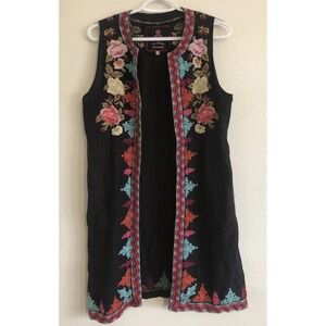 Johnny Was Duster Vest Womens XS Linen Embroidered Floral Boho Western Hippie